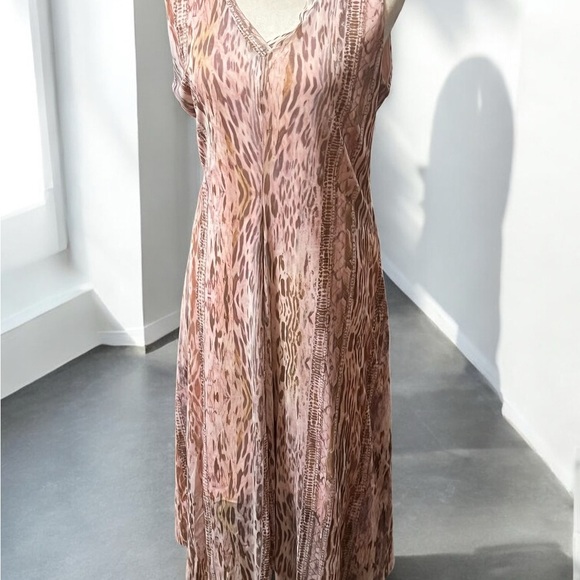 T Tahari Pink and Brown Sleeveless V-Neck Midi Sundress - Picture 1 of 5